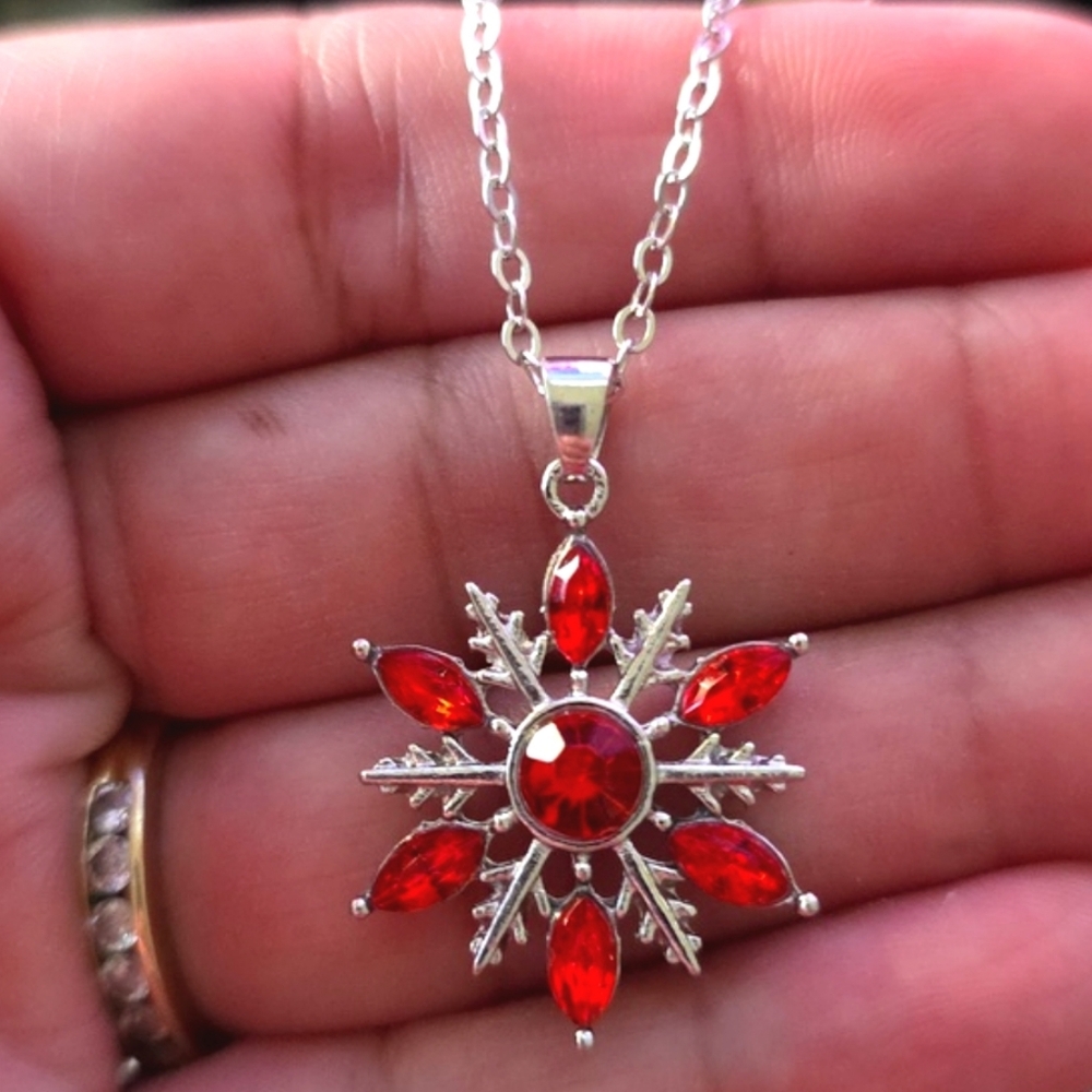 Red Snowflake Pendant Necklace